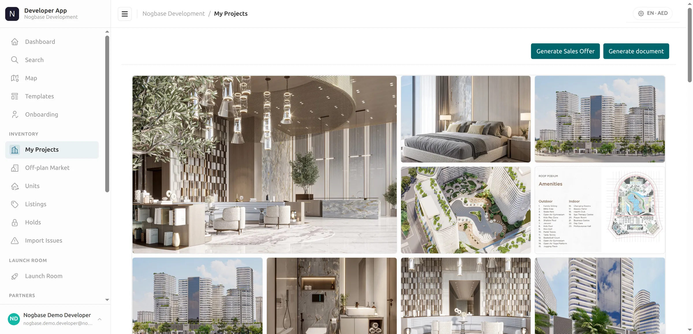 Nogbase Project Room — renders, floor plans, and sales assets brokers pitch from